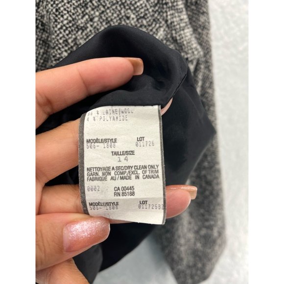 Louben Womens Suit Jacket Blazer Black White Tweed Button Braided Trim Collar 14 - Picture 7 of 8